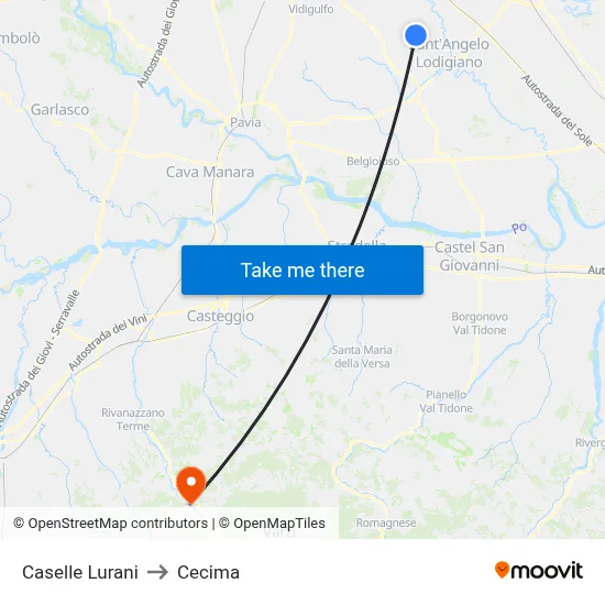 Caselle Lurani to Cecima map