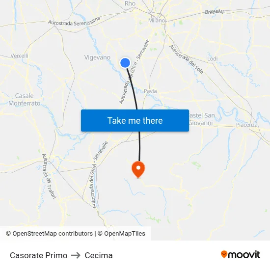 Casorate Primo to Cecima map