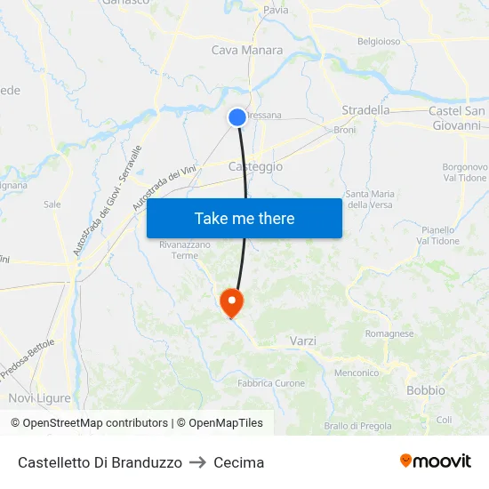Castelletto di Branduzzo to Cecima map