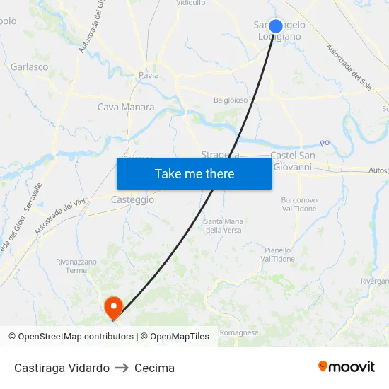Castiraga Vidardo to Cecima map