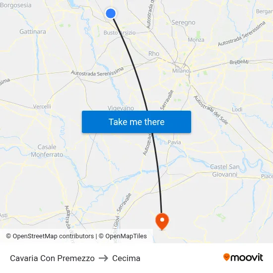 Cavaria con Premezzo to Cecima map