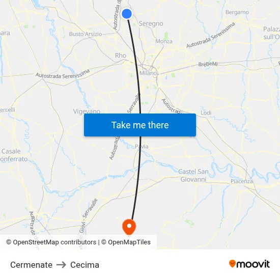 Cermenate to Cecima map