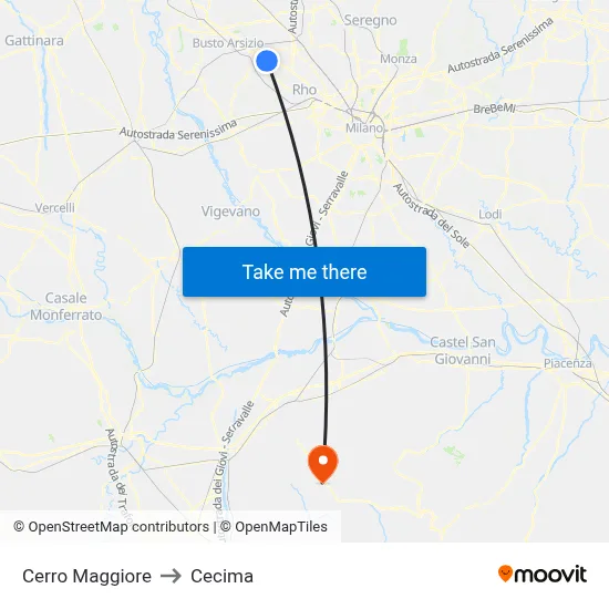 Cerro Maggiore to Cecima map