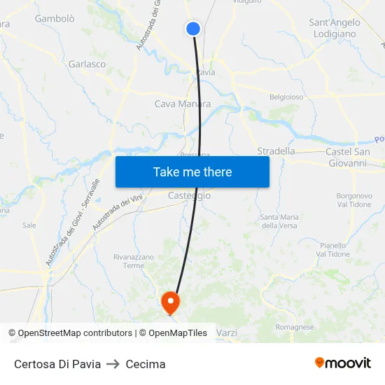 Certosa Di Pavia to Cecima map