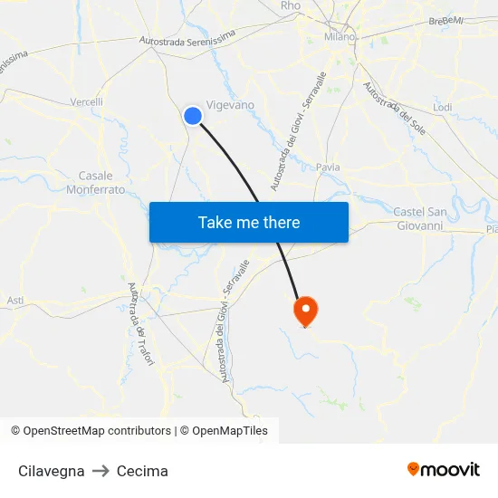 Cilavegna to Cecima map