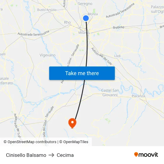 Cinisello Balsamo to Cecima map