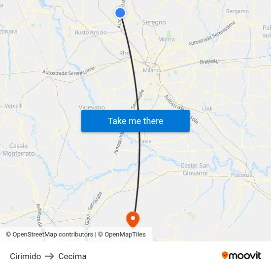 Cirimido to Cecima map