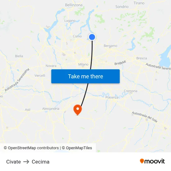 Civate to Cecima map