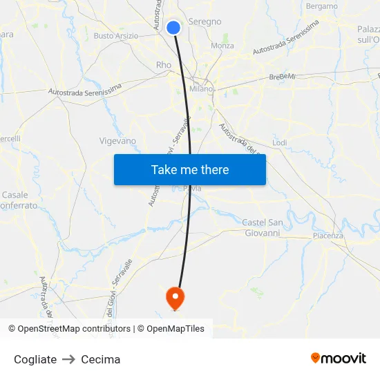 Cogliate to Cecima map