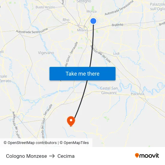 Cologno Monzese to Cecima map