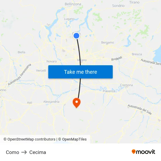 Como to Cecima map