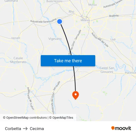 Corbetta to Cecima map