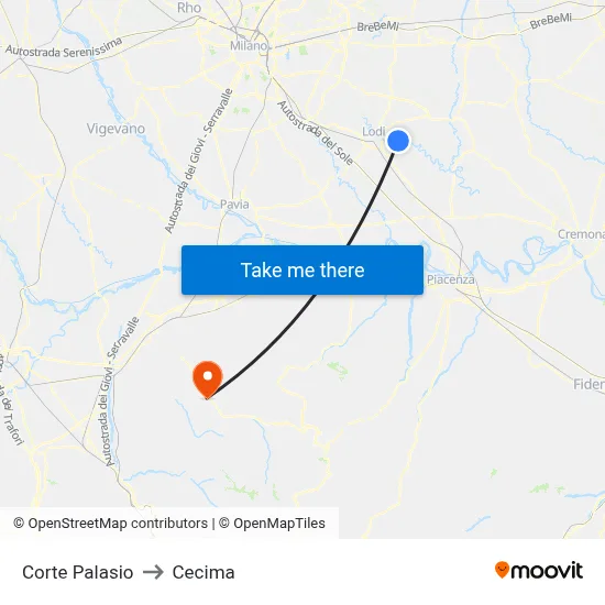 Corte Palasio to Cecima map