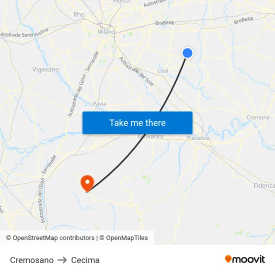 Cremosano to Cecima map