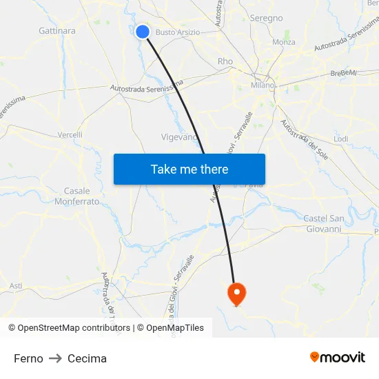 Ferno to Cecima map