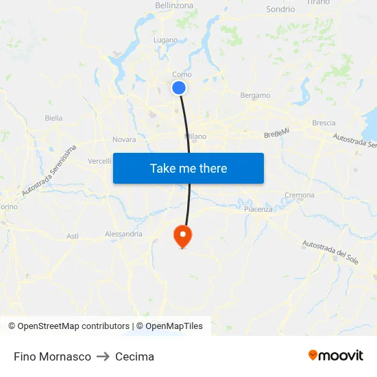 Fino Mornasco to Cecima map