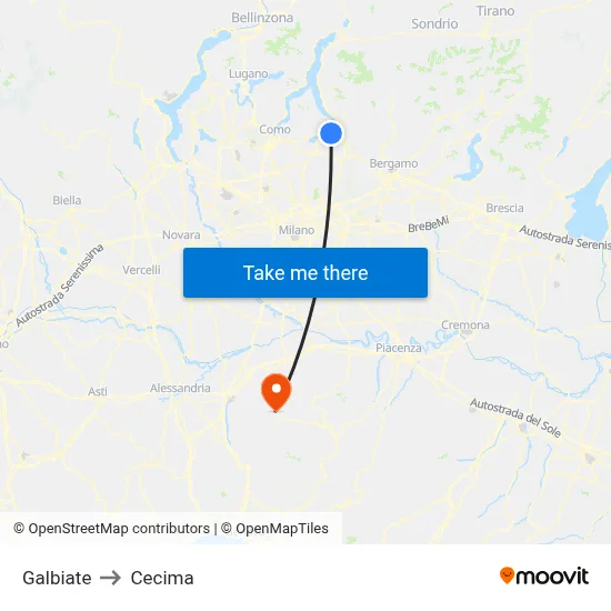 Galbiate to Cecima map