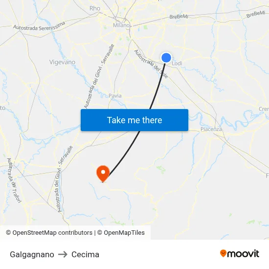 Galgagnano to Cecima map