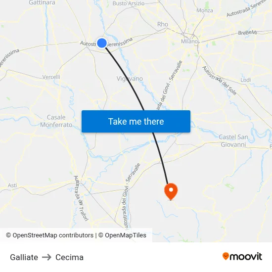 Galliate to Cecima map
