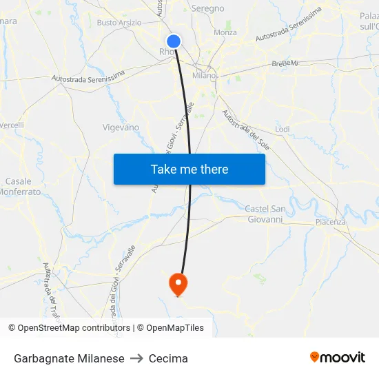 Garbagnate Milanese to Cecima map