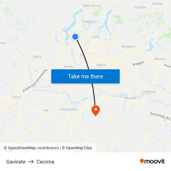 Gavirate to Cecima map