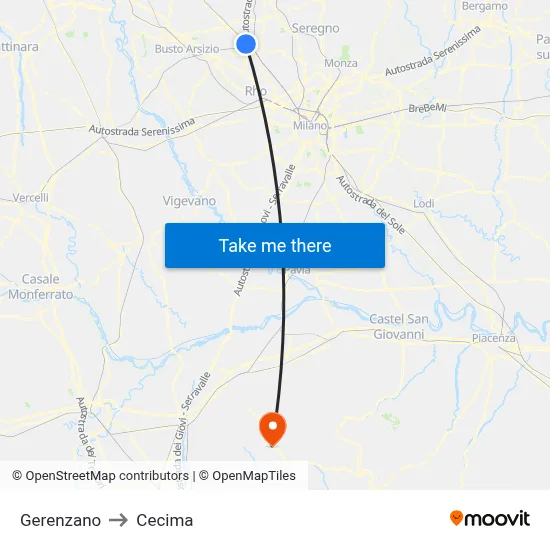 Gerenzano to Cecima map