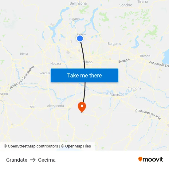 Grandate to Cecima map
