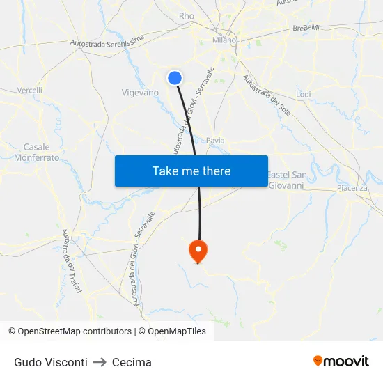 Gudo Visconti to Cecima map
