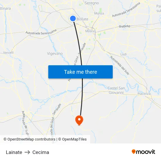 Lainate to Cecima map