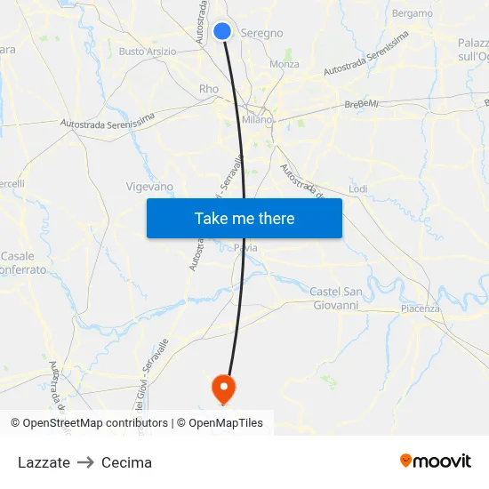 Lazzate to Cecima map