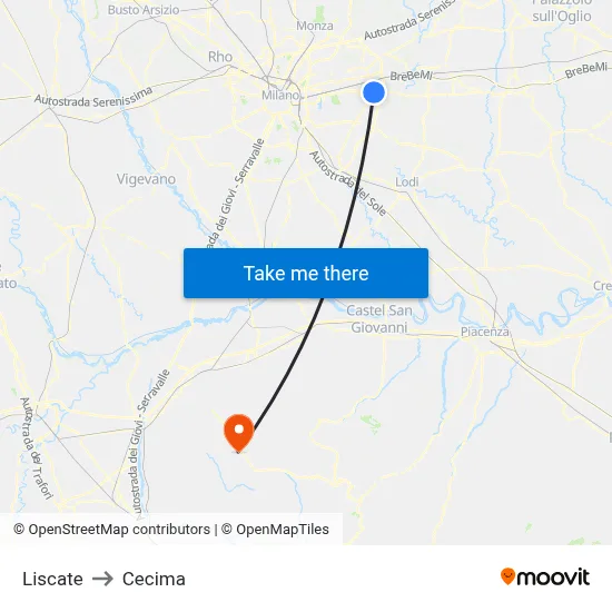 Liscate to Cecima map