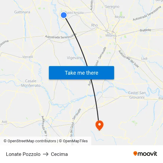 Lonate Pozzolo to Cecima map