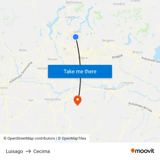 Luisago to Cecima map