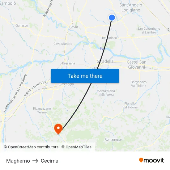 Magherno to Cecima map