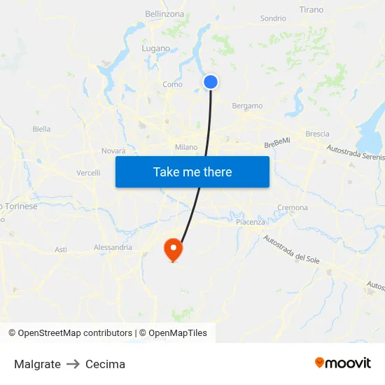 Malgrate to Cecima map