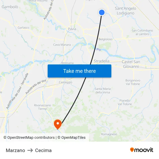 Marzano to Cecima map