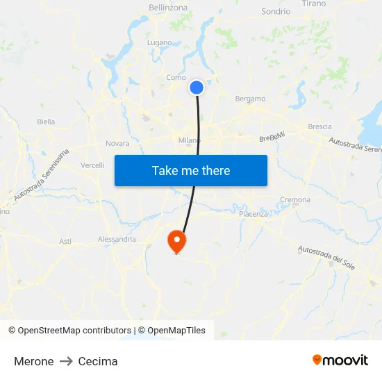 Merone to Cecima map