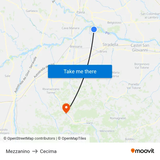 Mezzanino to Cecima map