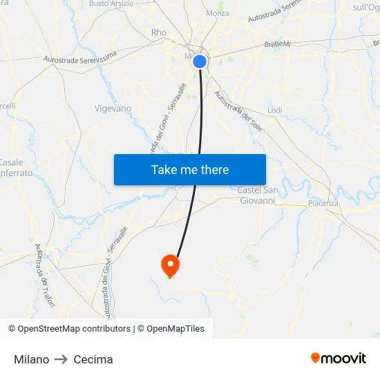 Milan to Cecima map
