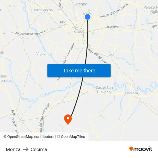 Monza to Cecima map