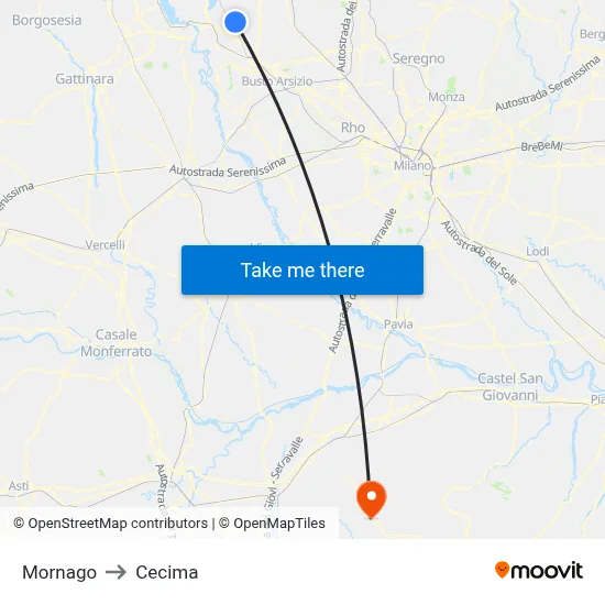 Mornago to Cecima map