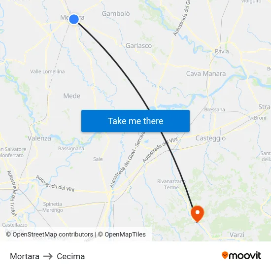 Mortara to Cecima map
