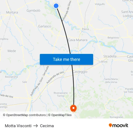 Motta Visconti to Cecima map