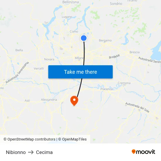 Nibionno to Cecima map