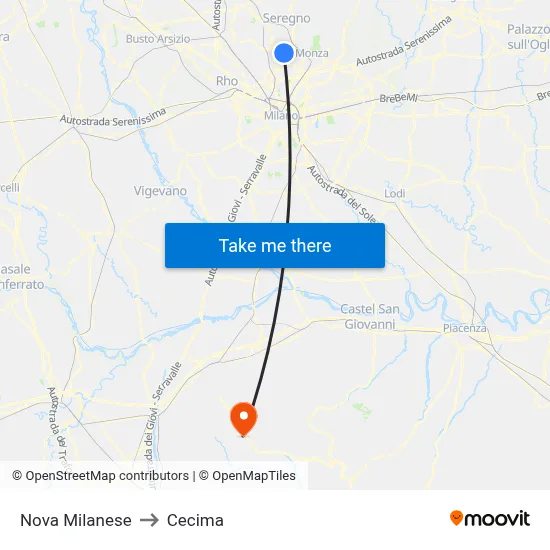 Nova Milanese to Cecima map