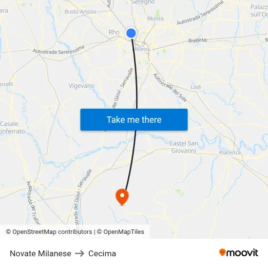 Novate Milanese to Cecima map