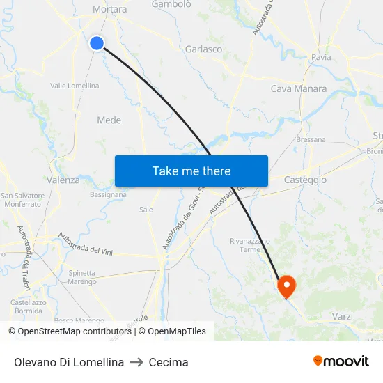 Olevano Di Lomellina to Cecima map