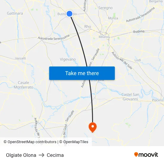 Olgiate Olona to Cecima map