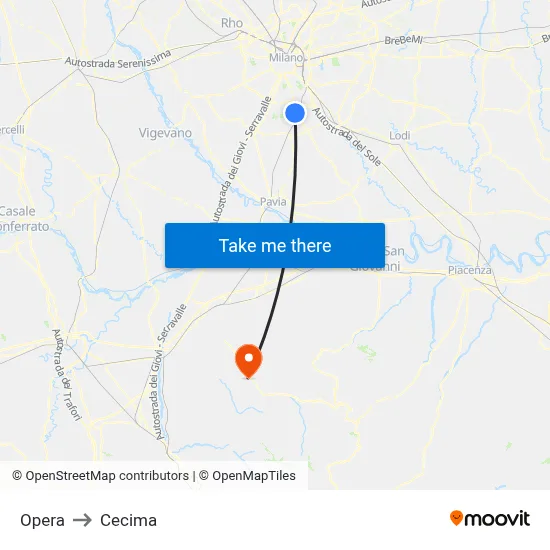 Opera to Cecima map