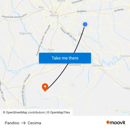 Pandino to Cecima map